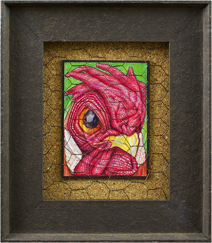 Image of Rooster Fenced in Frame