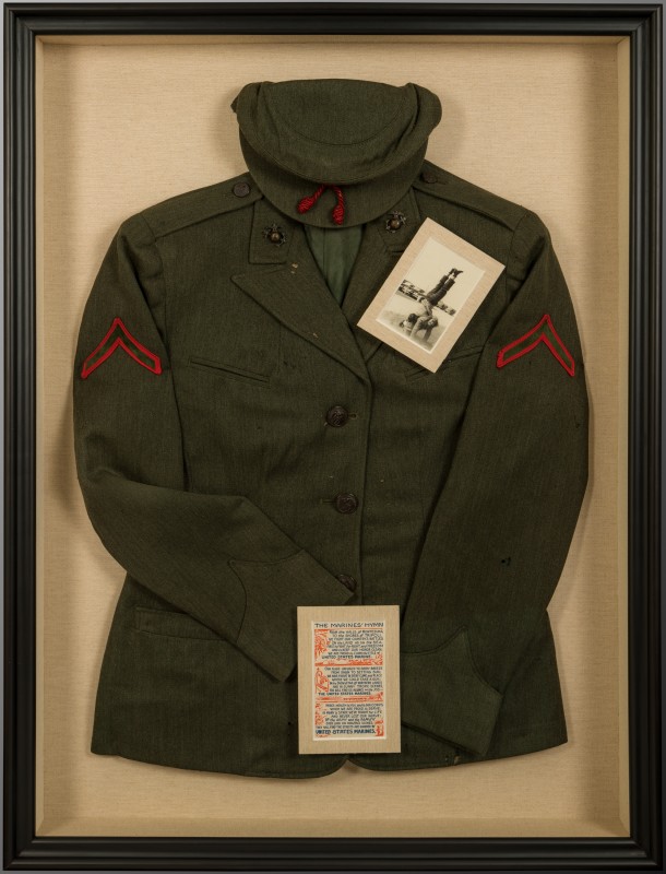 Image of Women's WWII Marine Uniform with Shadow Box Framing